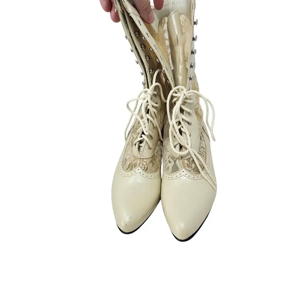 Oak Tree Farms 8 Cathedral Ivory Lace Boots Victorian Leather Romantic Cottage